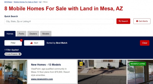 Find manufactured homes on private land