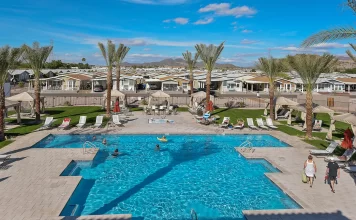 What Is the Most Luxurious Mobile Home Park? Photo of a luxurious mobile home community with a pool