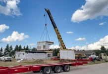 Who Is the Best Builder of Modular Homes? Photo of a modular home being installed on a foundation.